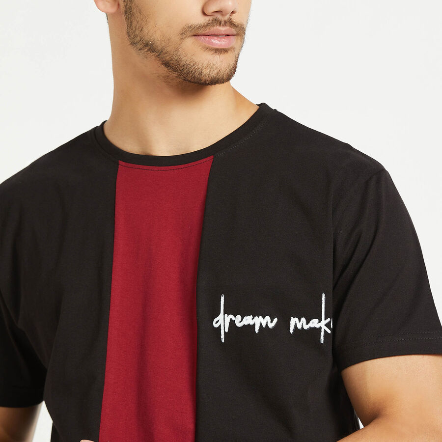 Cotton Cut & Sew Round Neck T-Shirt, Black, large image number null