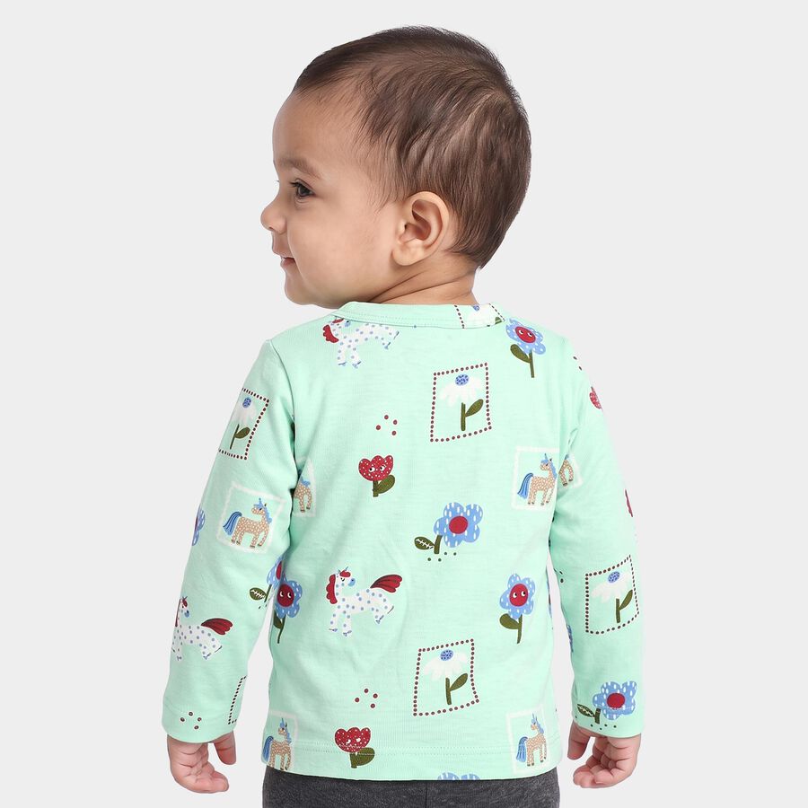 Infants' Mint Green Cotton V-Neck Regular T-Shirt, Light Green, large