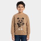 Boys' Beige Crew Neck Pullover Graphic Print Sweatshirt, गहरा पीला, small