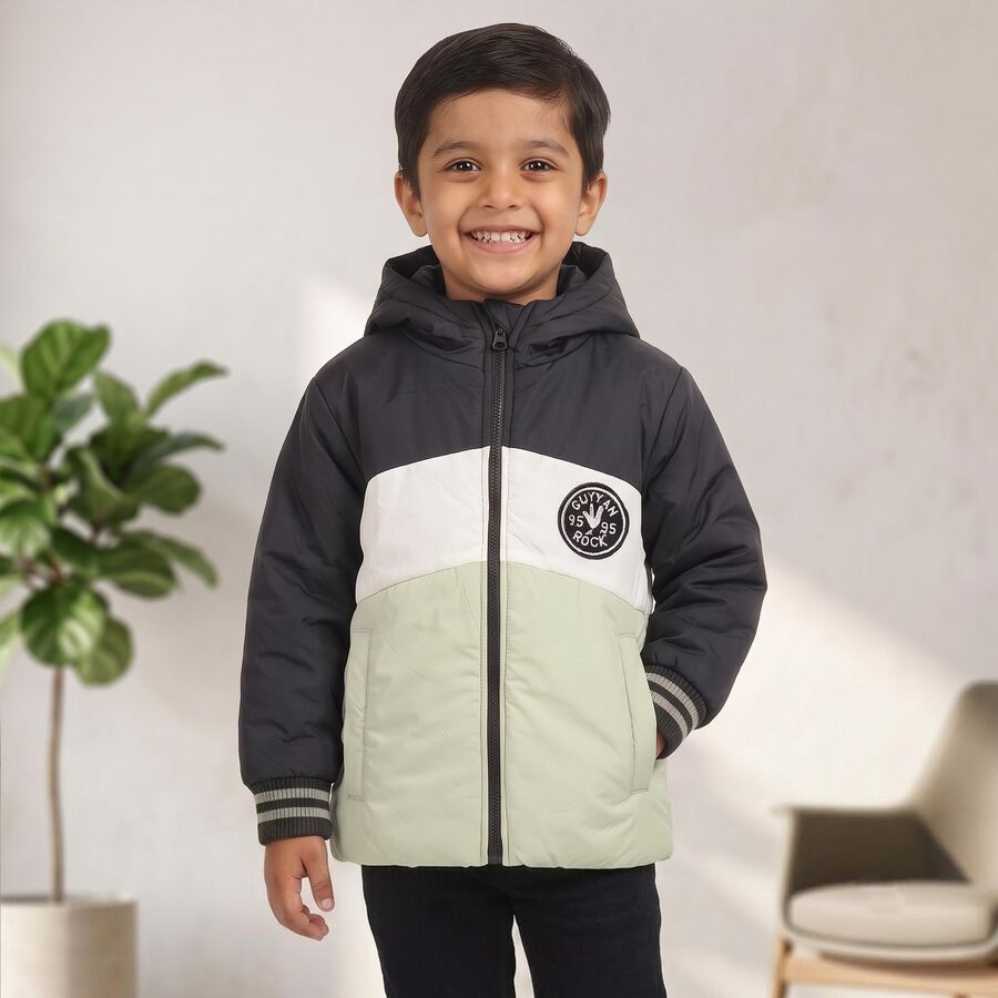 Boys' Navy Blue Hooded Puffer Jacket, नेवी ब्लू, large