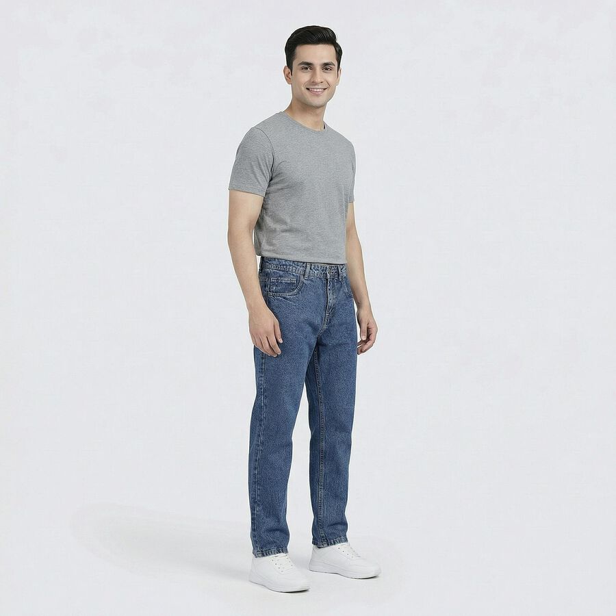 Men's Blue Regular Fit Classic Jeans, Mid Blue, large