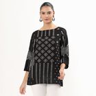 Women's Black Round Neck Printed Kurti, Black, small image number null