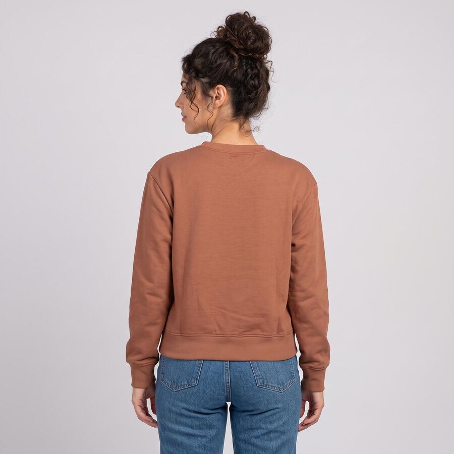 Women Pink Crew Neck Pullover Sweatshirt, गुलाबी, large
