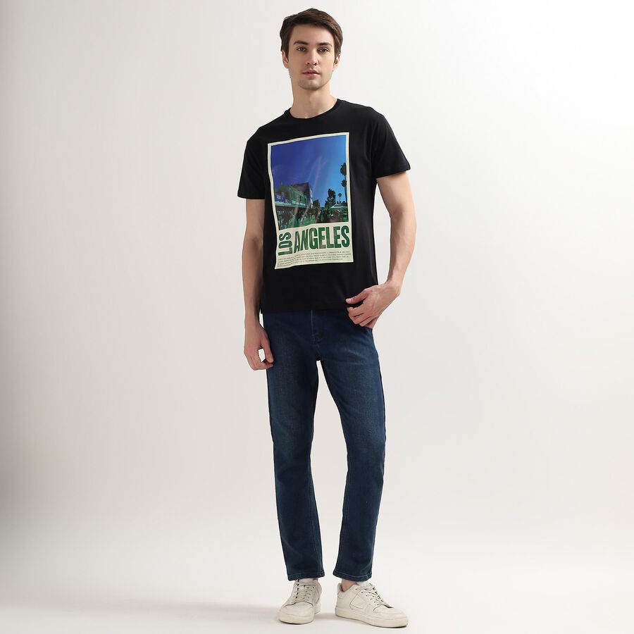 Men's 100% Cotton Round Neck Half Sleeves T-Shirt, Black, large