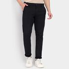 Men's Slim Fit Casual Trousers, काला, small