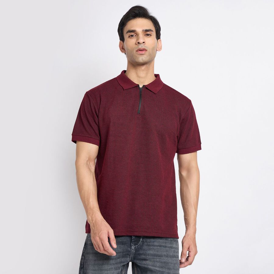 Men's Collared Half Sleeves T-Shirt, Wine, large image number null
