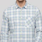 Men's Light Blue 100% Cotton Checked Casual Shirt, Light Blue, small