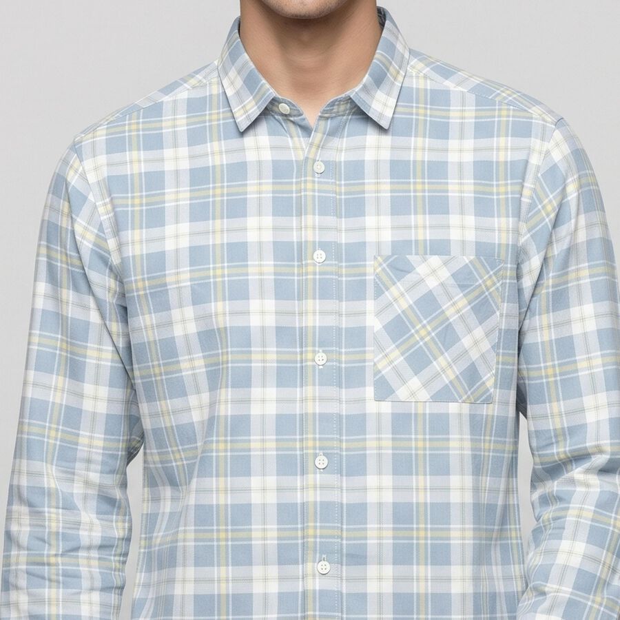 Men's Light Blue 100% Cotton Checked Casual Shirt, Light Blue, large