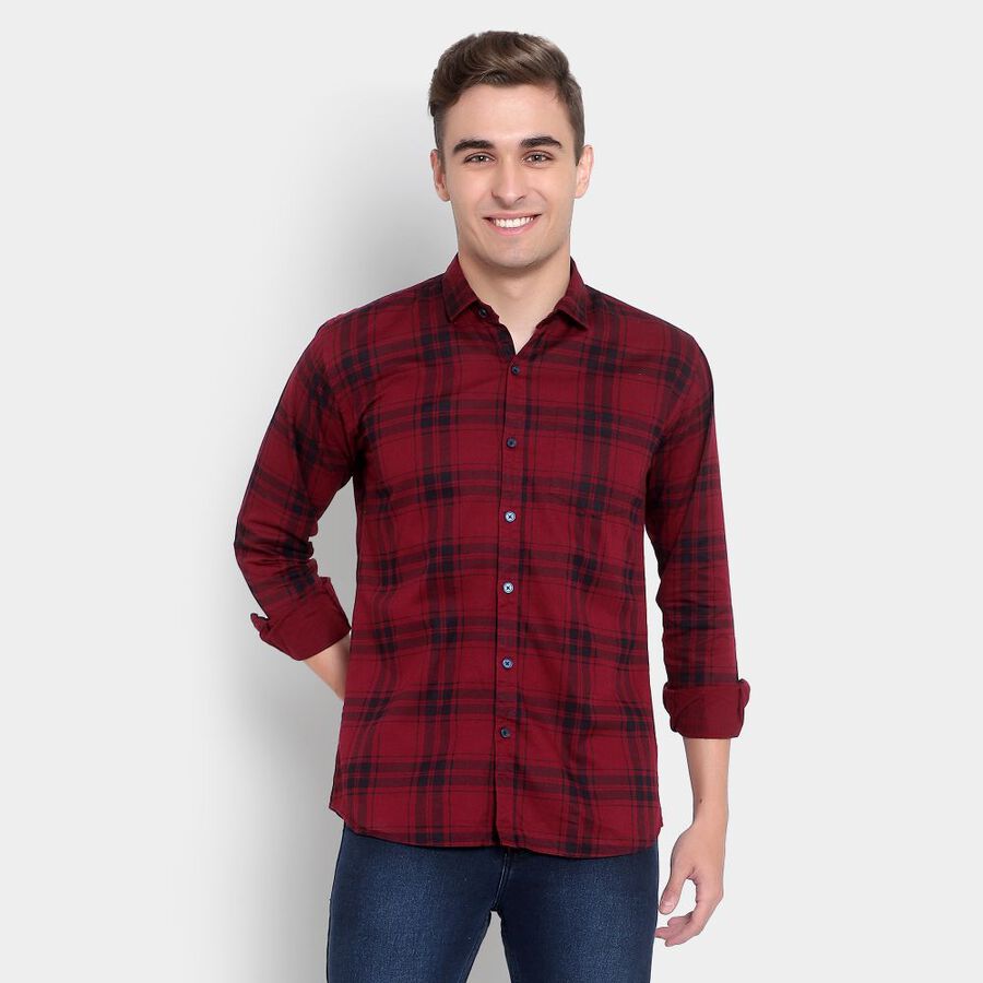 Checks Cotton Casual Shirt, Maroon, large image number null