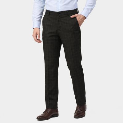 Men's Black Slim Fit Checked Formal Trousers