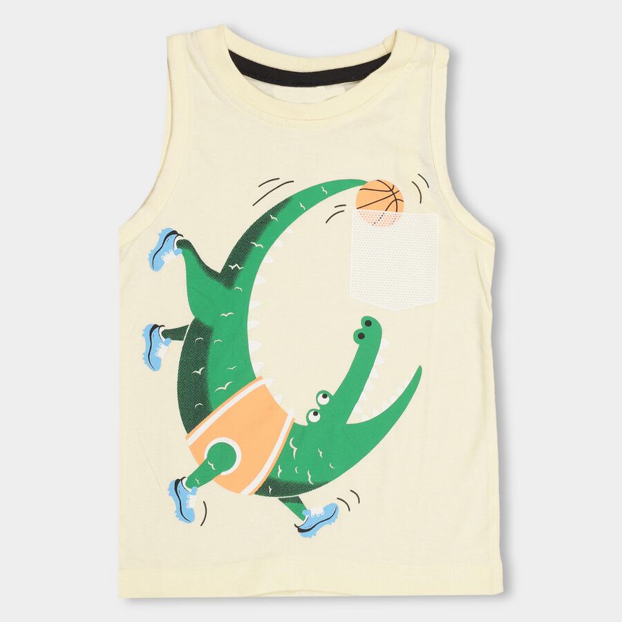 Boys' Light Mustard Yellow Round Neck Sleeveless T-Shirt, Yellow, large