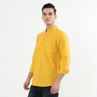 Men's Bright Mustard Yellow Cotton Mandarin Collar Solid Kurta, Mustard, small image number null