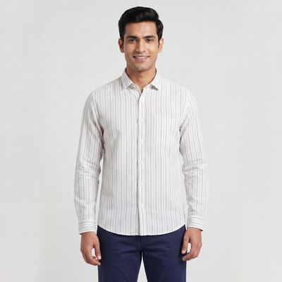 Men Beige 100% Cotton Casual Shirt