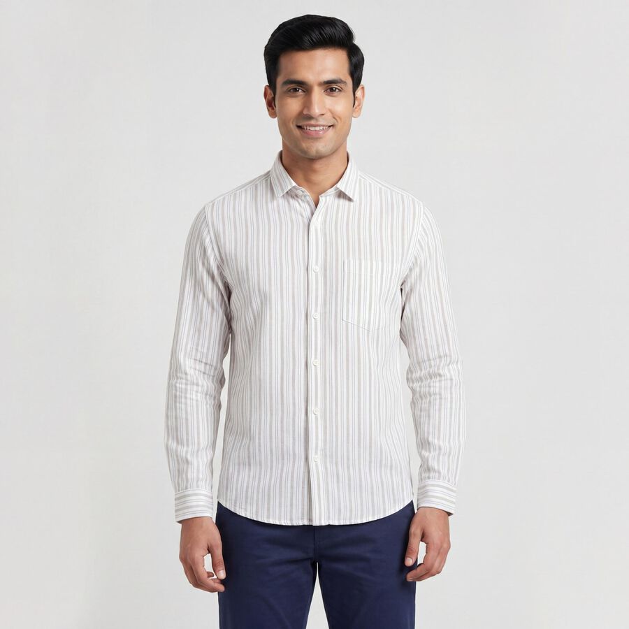 Men Beige 100% Cotton Casual Shirt, गहरा पीला, large