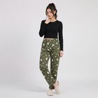 Women's Olive Green Straight Fit Heart and Star Printed Pyjama, Olive, small