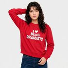 Women Fuchsia Crew Neck Graphic Print Sweatshirt, Fuchsia, small