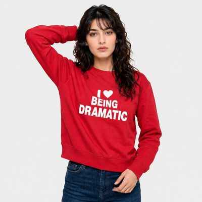 Women Fuchsia Crew Neck Graphic Print Sweatshirt