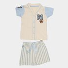Infants' Beige Cotton V-Neck Embroidered Baba Suit, गहरा पीला, small