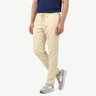 Men's Grey Slim Fit Drawstring Casual Trousers, Ecru Melange, small