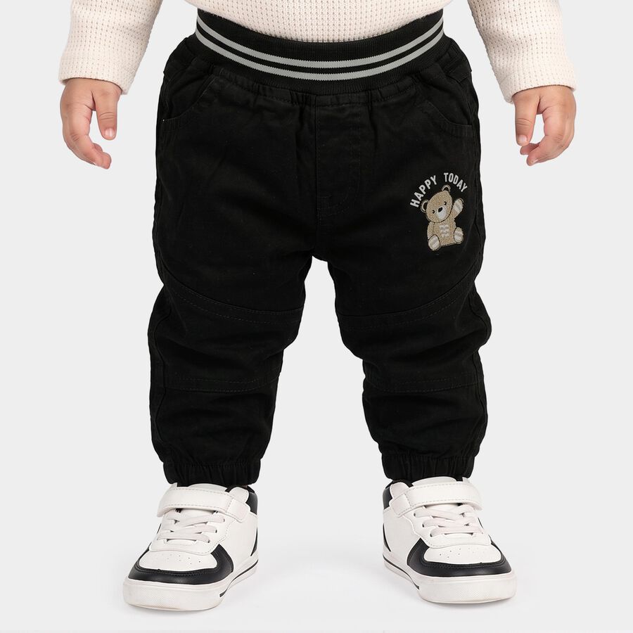 Infants' Black Regular Fit Jogger Trousers, काला, large