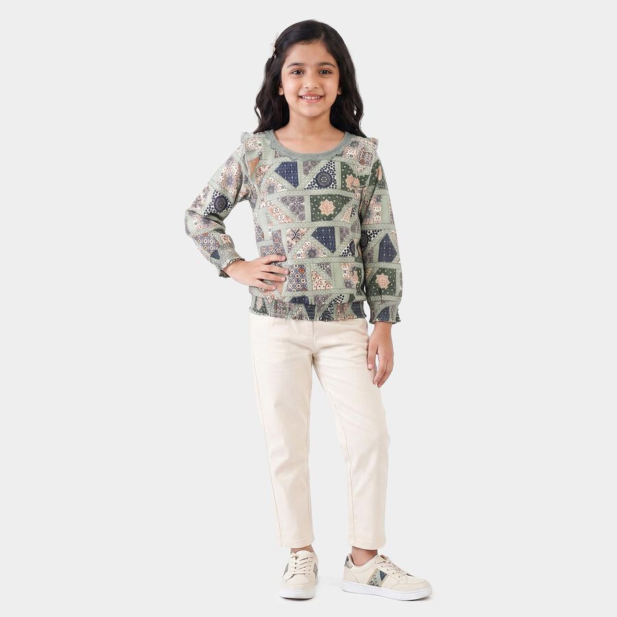 Girls' Light Grey Round Neck Regular Top, हल्का ग्रे, large