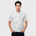 Men's White Cotton Polo Neck Printed T-Shirt, सफ़ेद, small