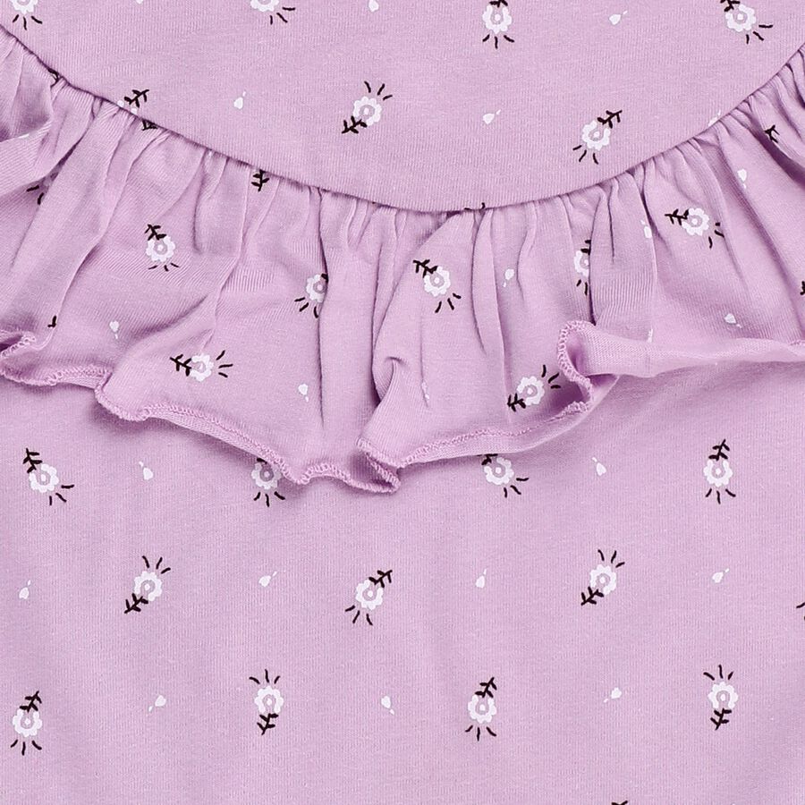 Girls' Purple Cotton Round Neck Graphic Print T-Shirt, Lilac, large