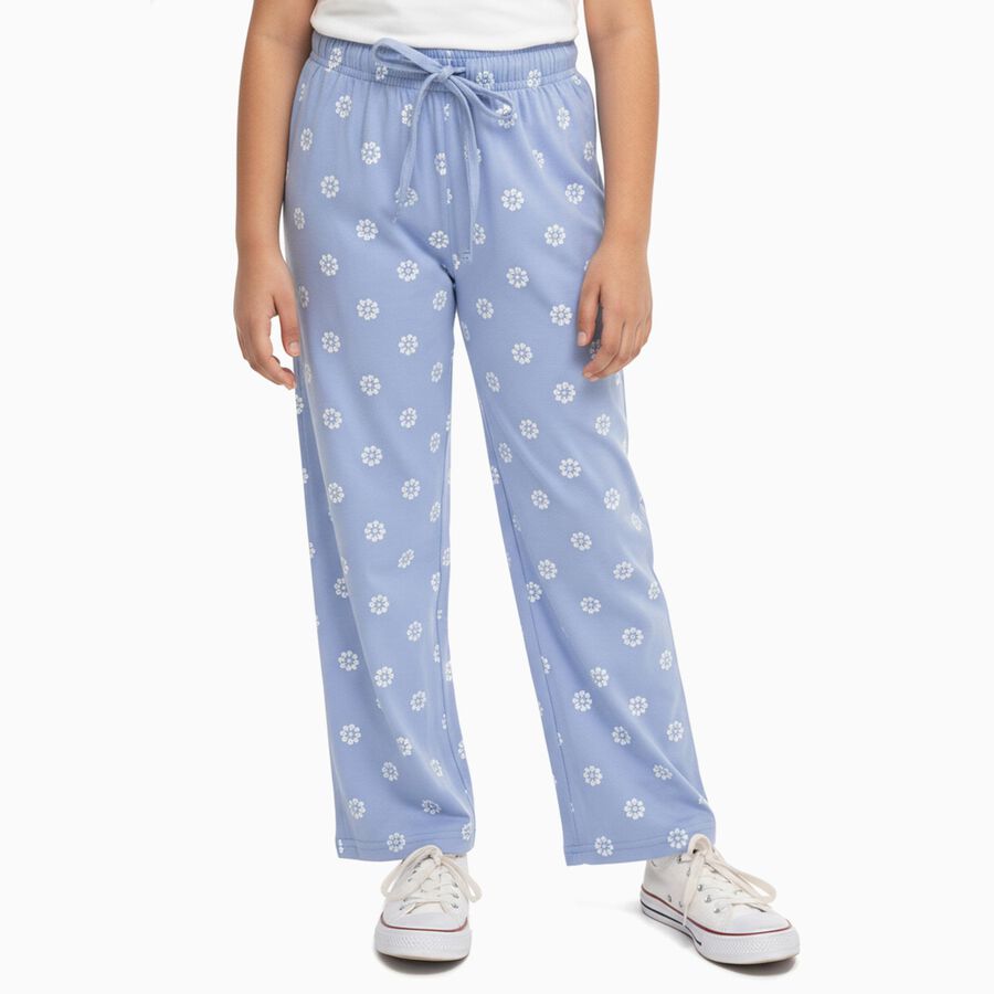 Girls' Light Blue Floral Printed Cotton Blend Pyjama, Light Blue, large image number null