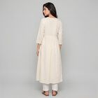Women's Off White Cotton V-Neck Embroidered Kurta, ऑफ व्हाइट, small