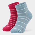 Girls Regular Fit Striped Pack of 2 Socks ( Blue, Pink ), गुलाबी, small