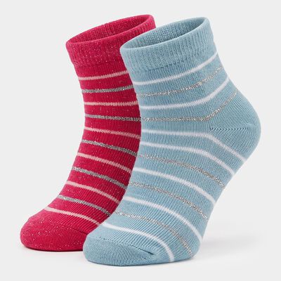 Girls Regular Fit Striped Pack of 2 Socks ( Blue, Pink )