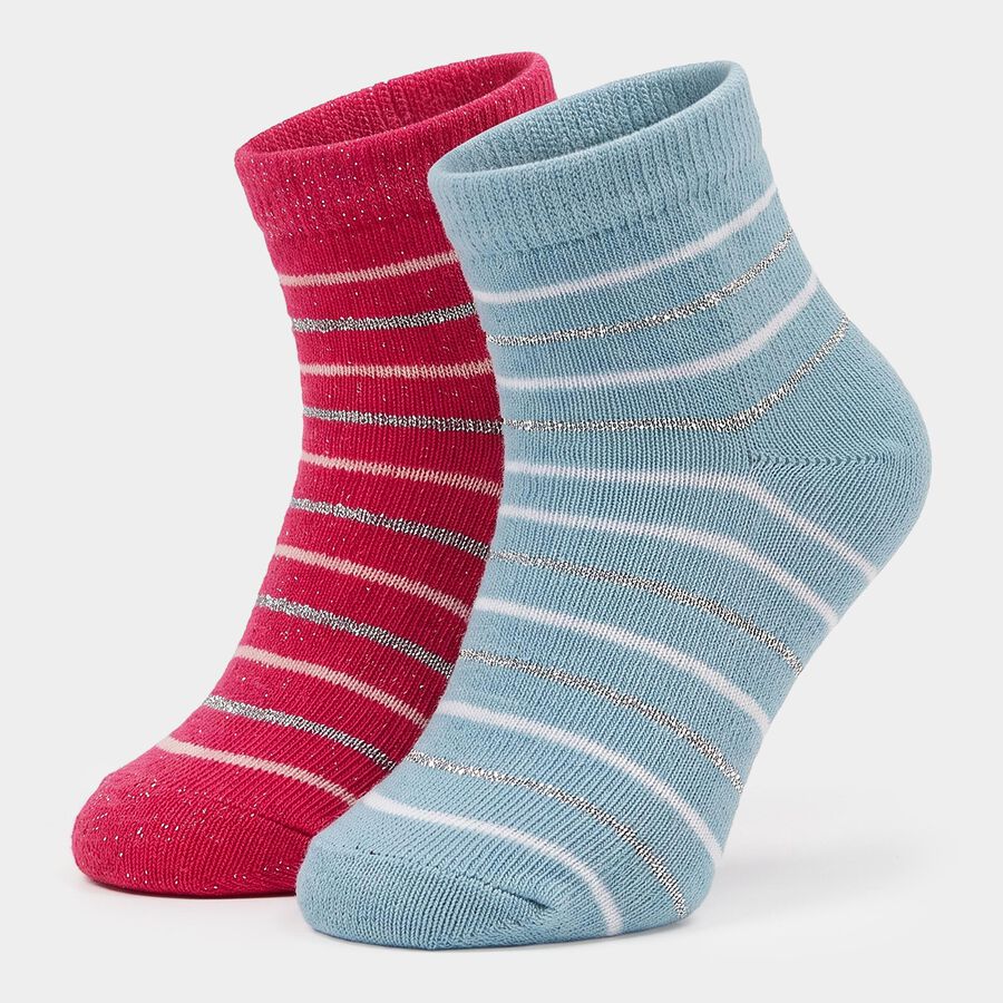 Girls Regular Fit Striped Pack of 2 Socks ( Blue, Pink ), गुलाबी, large