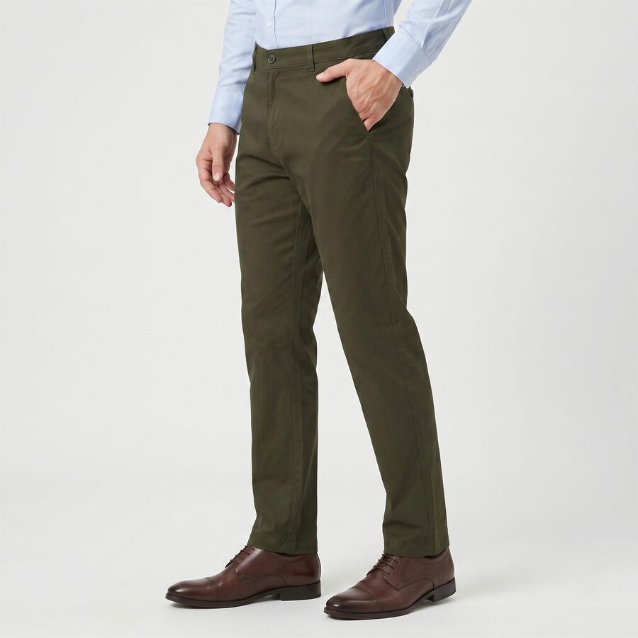 Men's Olive Green Slim Fit Chino Trousers, ओलिव, large