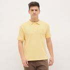 Men's Bright Yellow Cotton Polo Collar Casual T-Shirt, Yellow, small
