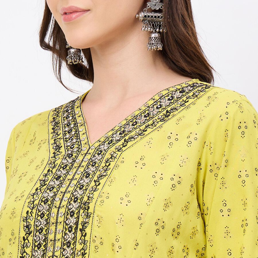 Women's Light Sage Green Floral Printed Ethnic Set, Light Green, large