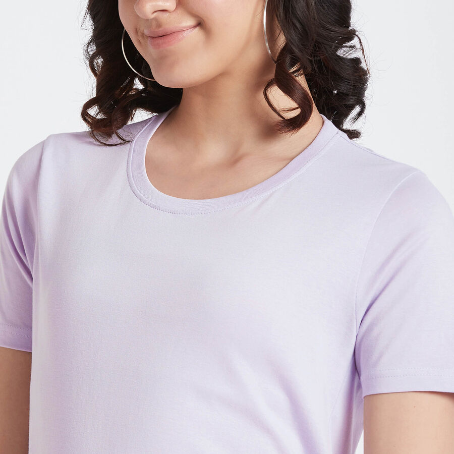 Cotton Solid Round Neck T-Shirt, Lilac, large image number null