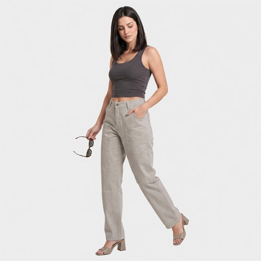 Women's Grey Straight Fit Utility Trousers, Light Grey, large