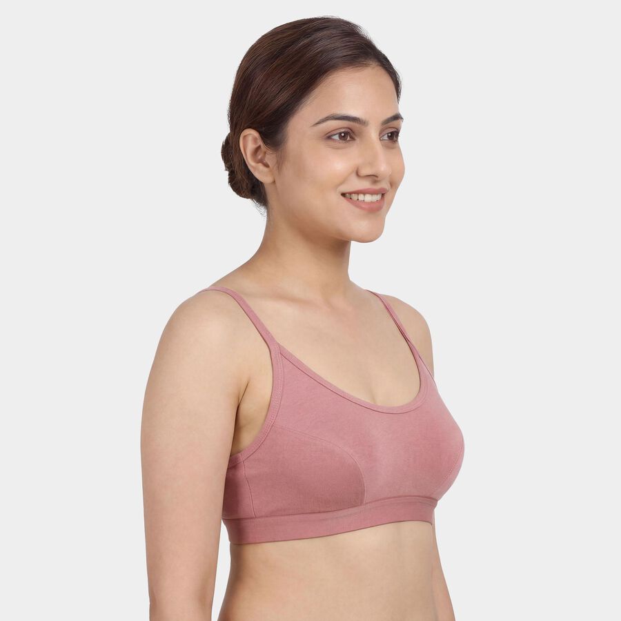Women's Pink Cotton Blend Round Neck Wireless Non-Padded Bra, Light Pink, large