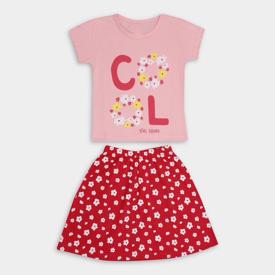 Girls' 100% Cotton Top Skirt , हल्का गुलाबी, large image number null
