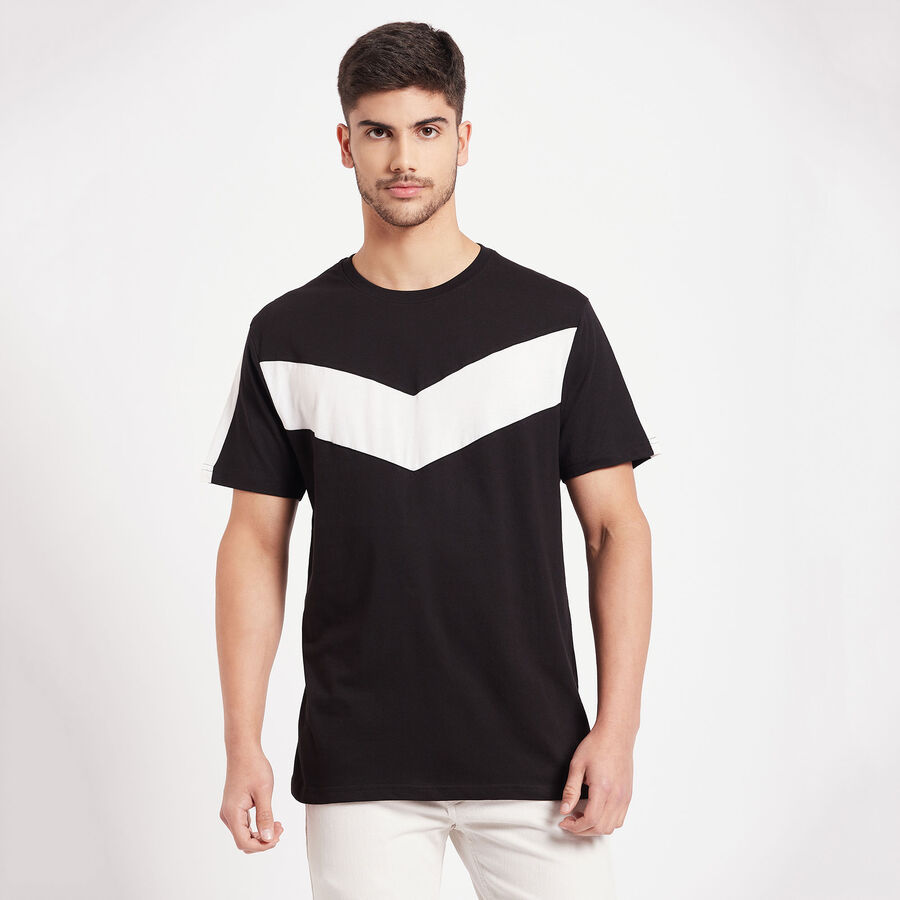 Cotton Round Neck T-Shirt, काला, large image number null