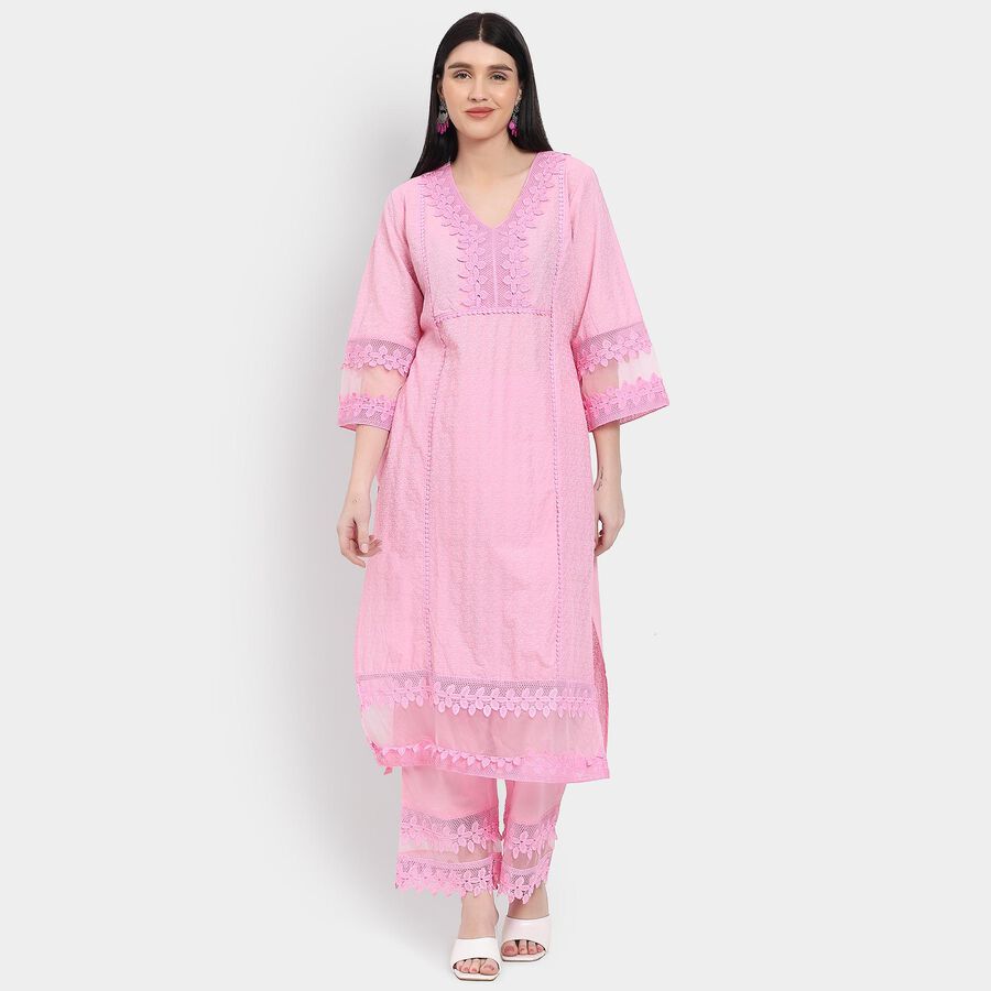 Ladies' 100% Cotton Ethnic Set, गुलाबी, large image number null