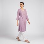 Women's Lilac V-Neck Embroidered Kurta, Lilac, small