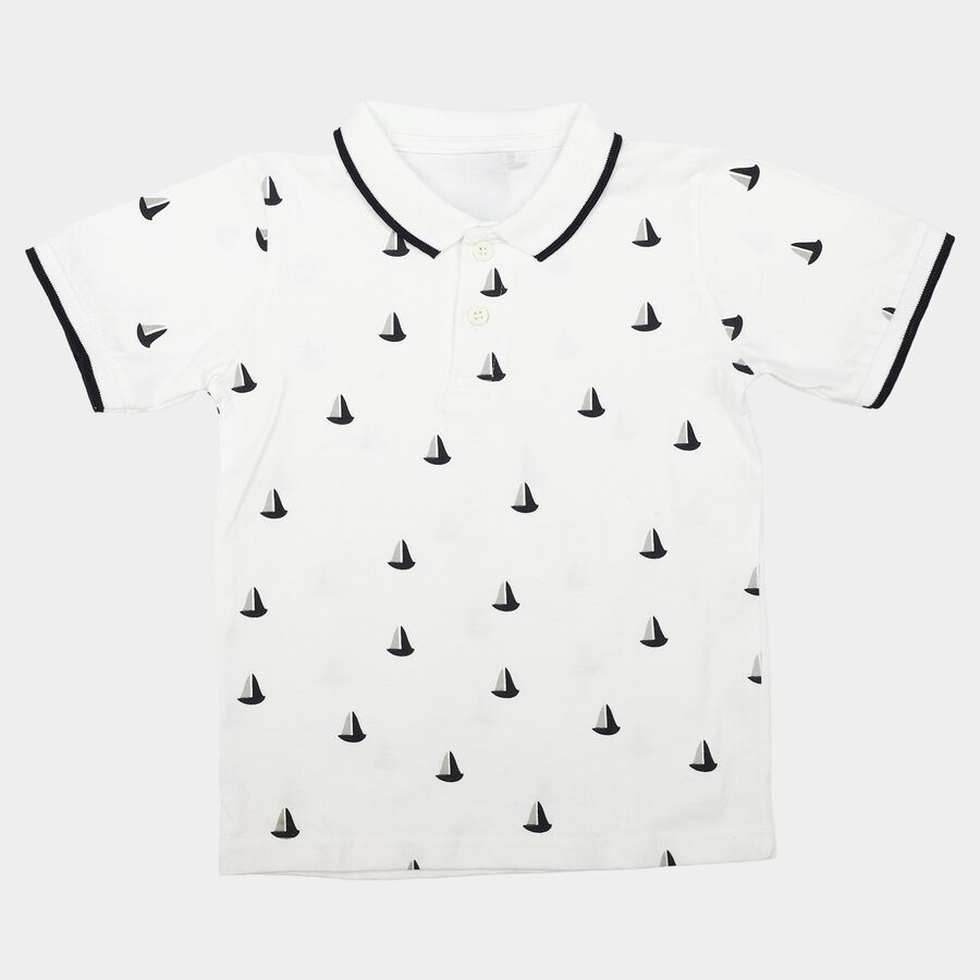 Boys White Cotton Polo Neck Polo Boys T-Shirt, सफ़ेद, large