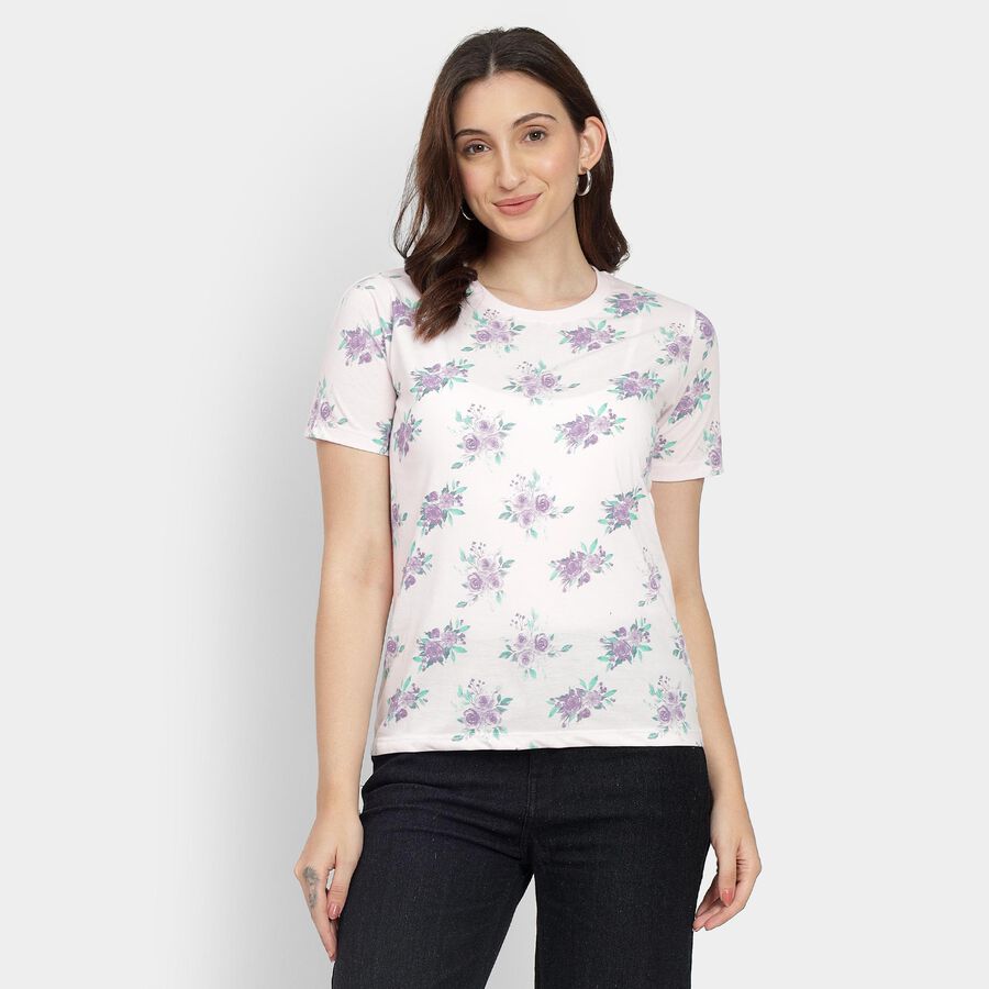Ladies' Round Neck T-Shirt, गुलाबी, large image number null