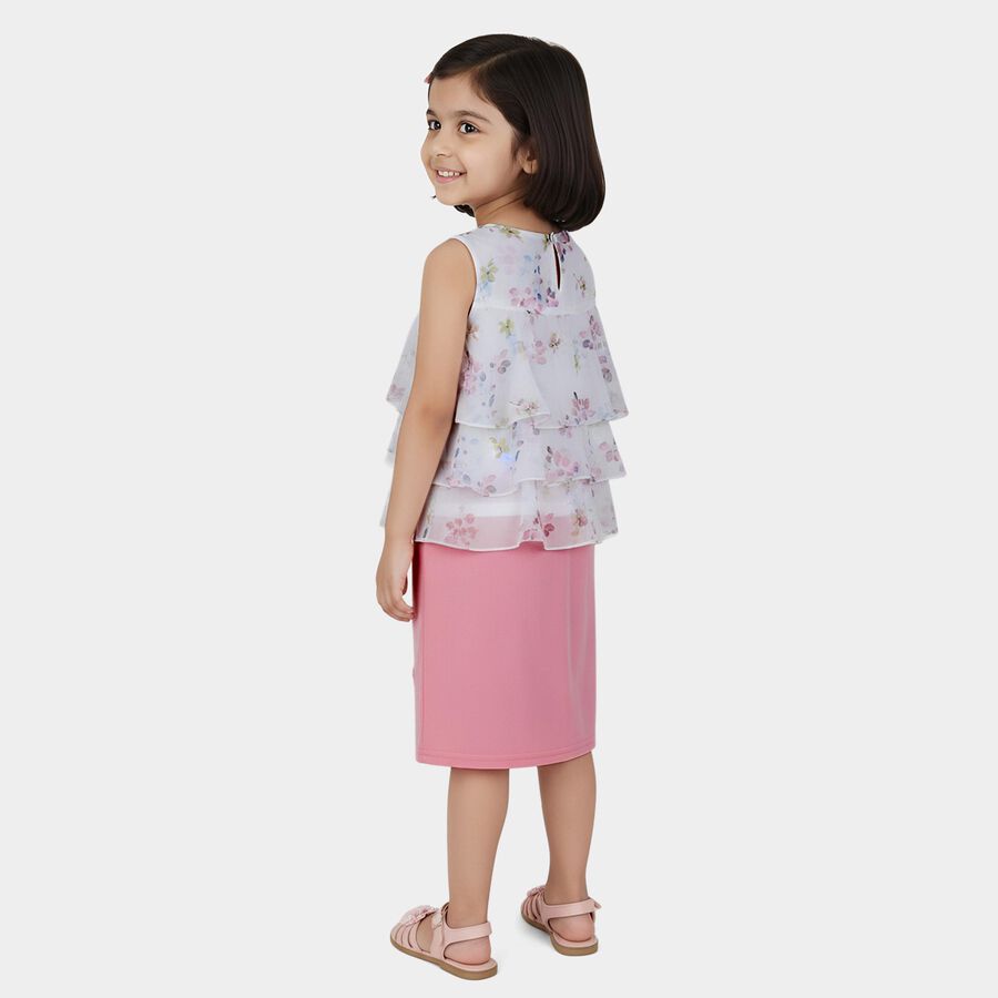 Girls White Floral Sleeveless Top and Pink Skirt Set, Light Pink, large