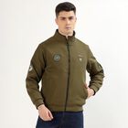 Men's Muted Olive Green High Neck Casual Bomber Jacket, Khaki, small image number null