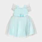 Girls' Navy Blue and Pink Fit and Flare Floral Printed Frock, हल्का नीला, small