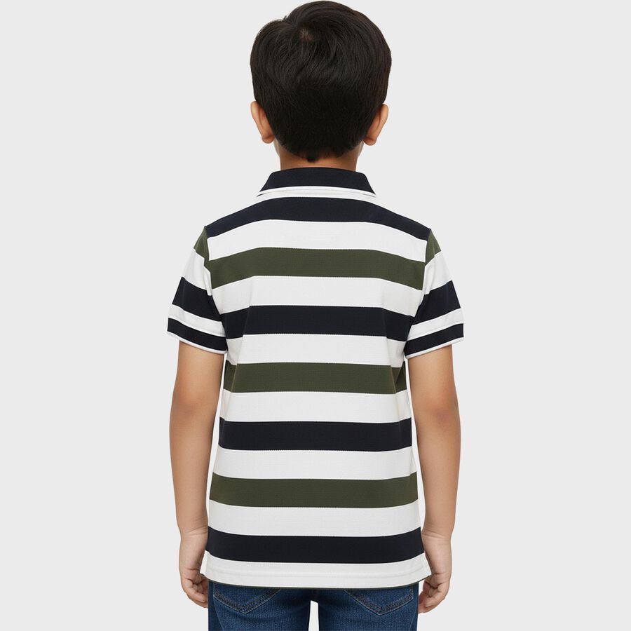 Boys Olive and Navy Polo Neck Casual T-Shirt, ओलिव, large