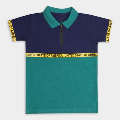 Boys' Dark Green Cotton Polo Neck Half Sleeve T-Shirt