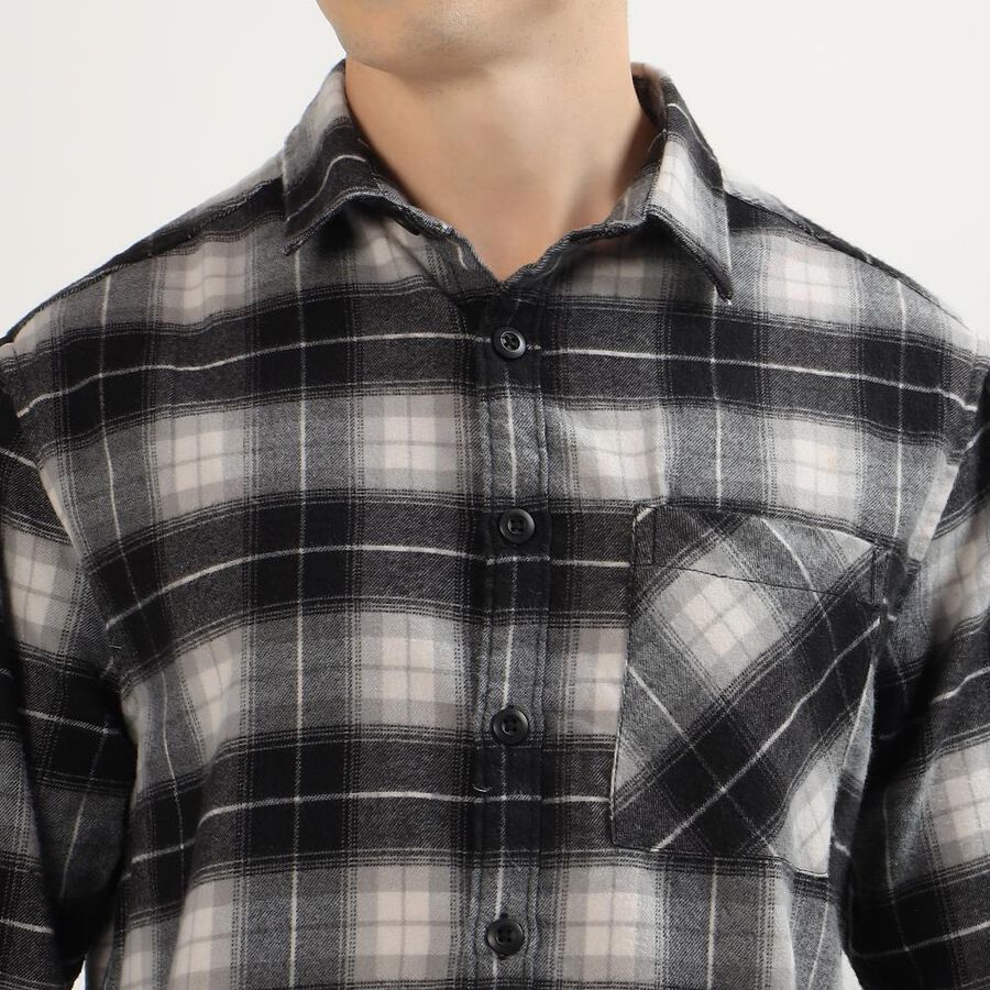 Men's Dusty Charcoal Black Plaid Classic Casual Shirt, काला, large image number null